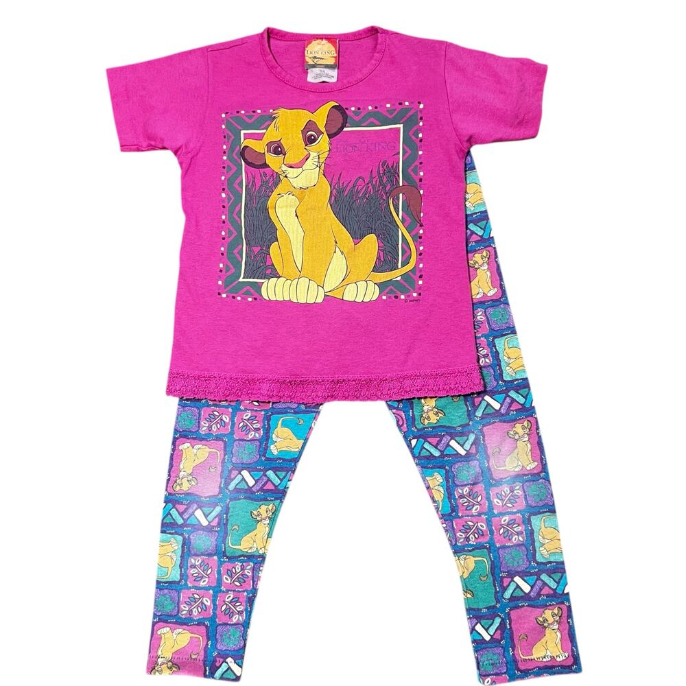 Vintage 90s Disney's The Lion King Simba Pink graphic t-shirt and pants girl 5/6